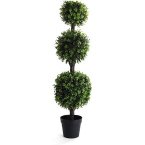 خشب البقس الاصطناعي Topiary Ball Tree - 4 'Boxwood Ball Tree - أشجار توبيرية داخلية/خارجية - نباتات خشبية مصطنعة في الهواء الطلق - مصنع خشب الخشب الشتوي النابض بالحياة (2 عبوة) in Kuwait