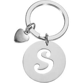 PATIKIL Initial Letter Keychain, Stainless Steel Disc Letter A-Z Charm Keychain Cute Metal Heart Alphabet Keyring for Keys Handbag Purse Backpack, Silver (M) in Saudi Arabia