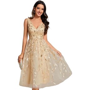 Ever-Pretty Women's A Line V Neck Open Back Sleeveless Ruched Sequin Knee Length Formal Dress 02106 in Saudi Arabia