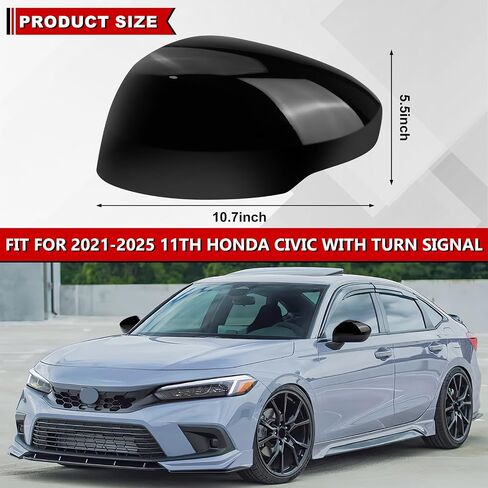 1 زوج من المرآة الجانبية تغطي غطاء الإسكان المتوافق مع 2022-2025 11th Gen Honda Civic Touring سيدان ، هاتشباك الرياضية ، النوع R مع نموذج إشارة الدوران (أسود ، عادي) in Kuwait