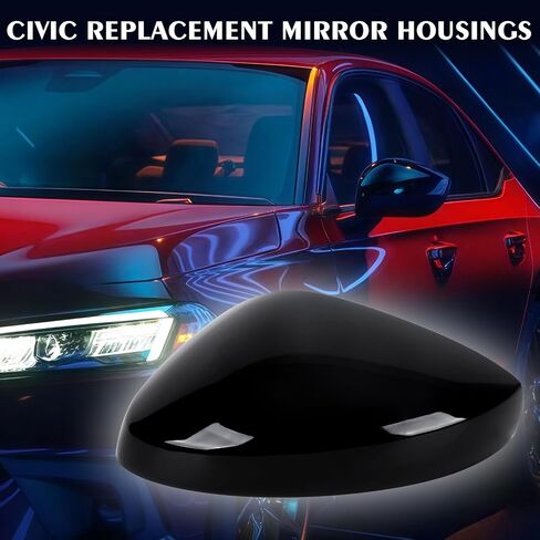 1 Pair Side Mirror Covers Cap Housing Compatible with 2022-2025 11th gen Honda Civic Touring Sedan, Sport Touring Hatchback,Type R with Turn Signal Model (Black, Normal) in Saudi Arabia