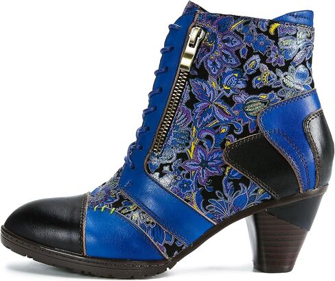 Superladystar's Retro Handmade Leather Ankle Boots, Mid heels, Comfortable, Boots, Colorful Painting, Metallic Style - Fashion in Saudi Arabia