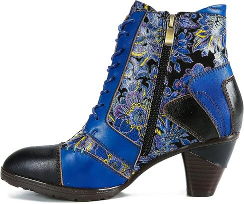 Superladystar's Retro Handmade Leather Ankle Boots, Mid heels, Comfortable, Boots, Colorful Painting, Metallic Style - Fashion in Saudi Arabia