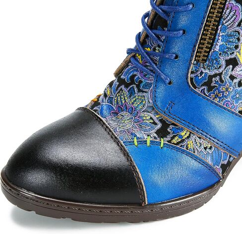 Superladystar's Retro Handmade Leather Ankle Boots, Mid heels, Comfortable, Boots, Colorful Painting, Metallic Style - Fashion in Saudi Arabia