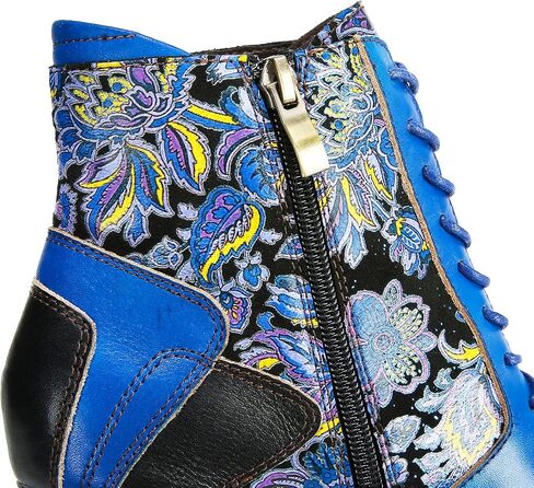 Superladystar's Retro Handmade Leather Ankle Boots, Mid heels, Comfortable, Boots, Colorful Painting, Metallic Style - Fashion in Saudi Arabia