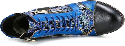Superladystar's Retro Handmade Leather Ankle Boots, Mid heels, Comfortable, Boots, Colorful Painting, Metallic Style - Fashion in Saudi Arabia