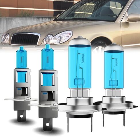Headlight Bulbs Compatible With Hyundai Sonata 2002-2009, H1 High Beam + H7 Low Beam Halogen Light Bulb Combo, Super Bright 6000K White, Plug and Play, Pack of 4 in Saudi Arabia