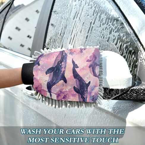 Absorbent Microfiber Car Wash Drying Mitts, 2 Pack, Scratch-Free & Lint-Free, Rich Foam, Highly Absorbent, Double Sided, Wash Mitt Perfect for Car Washing, M, Whale (9) in Saudi Arabia