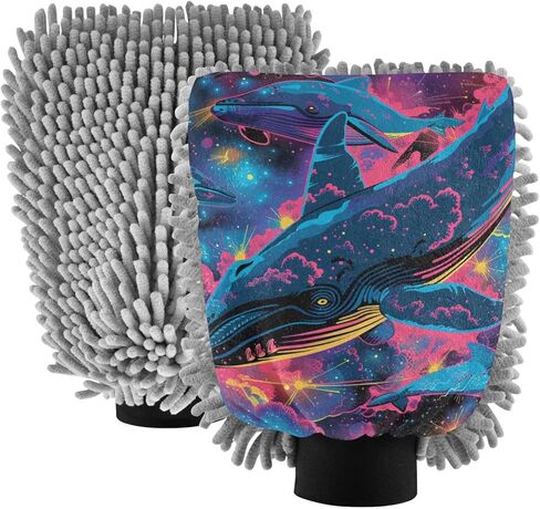 Absorbent Microfiber Car Wash Drying Mitts, 2 Pack, Scratch-Free & Lint-Free, Rich Foam, Highly Absorbent, Double Sided, Wash Mitt Perfect for Car Washing, L, Whale (11) in Saudi Arabia