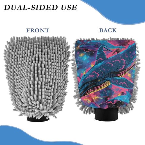 Absorbent Microfiber Car Wash Drying Mitts, 2 Pack, Scratch-Free & Lint-Free, Rich Foam, Highly Absorbent, Double Sided, Wash Mitt Perfect for Car Washing, L, Whale (11) in Saudi Arabia