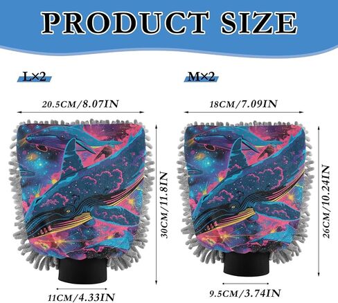 Absorbent Microfiber Car Wash Drying Mitts, 2 Pack, Scratch-Free & Lint-Free, Rich Foam, Highly Absorbent, Double Sided, Wash Mitt Perfect for Car Washing, L, Whale (11) in Saudi Arabia