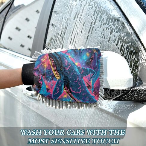 Absorbent Microfiber Car Wash Drying Mitts, 2 Pack, Scratch-Free & Lint-Free, Rich Foam, Highly Absorbent, Double Sided, Wash Mitt Perfect for Car Washing, L, Whale (11) in Saudi Arabia
