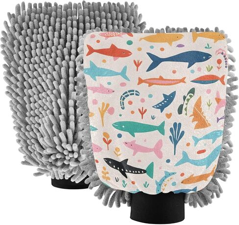 Absorbent Microfiber Car Wash Drying Mitts, 2 Pack, Scratch-Free & Lint-Free, Rich Foam, Highly Absorbent, Double Sided, Wash Mitt Perfect for Car Washing, M, Cute Illustration Shark in Saudi Arabia