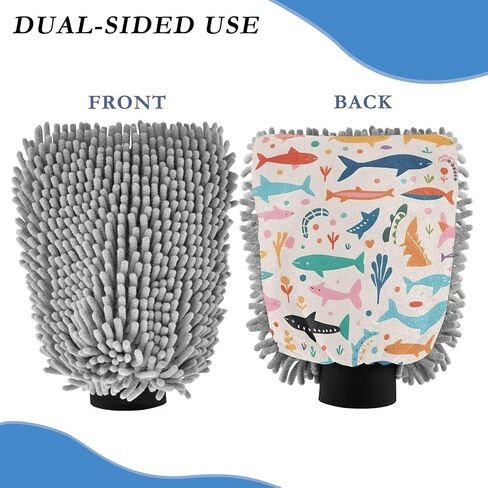 Absorbent Microfiber Car Wash Drying Mitts, 2 Pack, Scratch-Free & Lint-Free, Rich Foam, Highly Absorbent, Double Sided, Wash Mitt Perfect for Car Washing, M, Cute Illustration Shark in Saudi Arabia