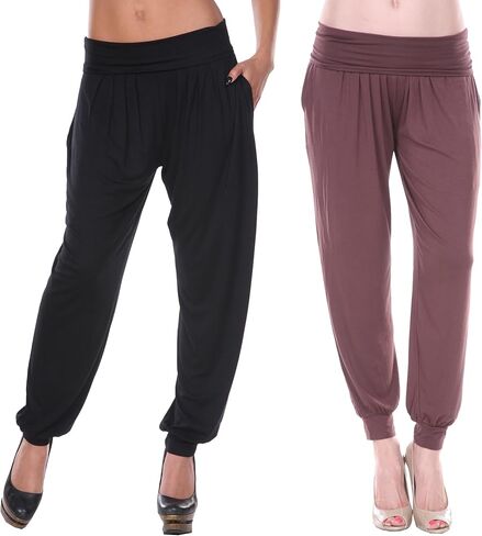 White Mark Women's 2-PC Pack Harem Jogger Aladdin Elephant Pants مع جيوب استرخاء في صالة صالة اليوغا عالية الخصر in Saudi Arabia