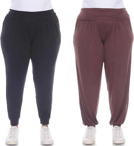 White Mark Women's 2-PC Pack Harem Jogger Aladdin Elephant Pants مع جيوب استرخاء في صالة صالة اليوغا عالية الخصر in Saudi Arabia