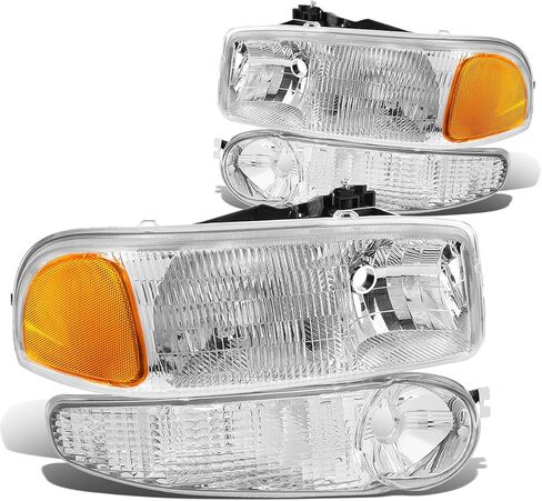 DNA Motoring HL-OH-DAN994P-CH-AM 4PCs من المصابيح الأمامية+مصباح المصد [02-06 GMC Sierra/Yukon] ، Chrome Amber in Saudi Arabia