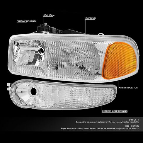 DNA Motoring HL-OH-DAN994P-CH-AM 4PCs من المصابيح الأمامية+مصباح المصد [02-06 GMC Sierra/Yukon] ، Chrome Amber in Saudi Arabia