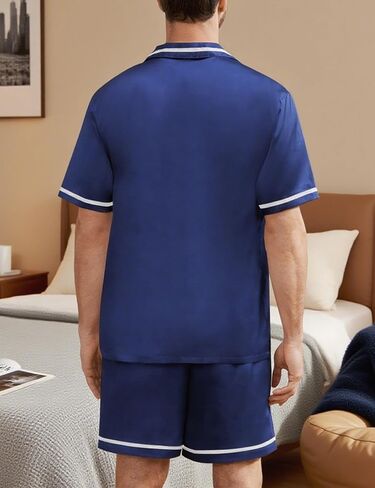 SWOMOG Men Satin Silk Pajamas Sets with Pockets Button-Down PJs Sets Short Sleeve Classic Sleepwear 2 Piece Loungewear in Saudi Arabia