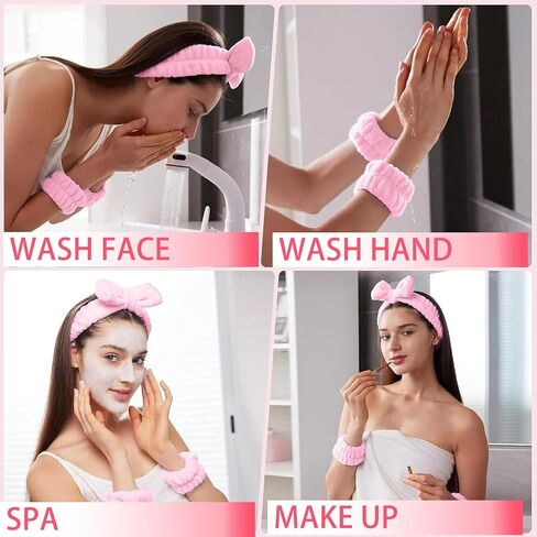 16pcs Skincare Headband Set, Headband Set for Face Washing Spa and Makeup, Including 1 Hairband, Wristband, 3 Hair Claw Clips and 10 Hair Ties, with Box, Gift for Women and Girls, Pink in Saudi Arabia