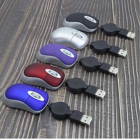Mini Small Travel Optical Mouse Portable USB Wired Mouse with Retractable USB Cord for PC Laptop Computer Desktop Office Business Home School Kids Girls Boys Women Men Gift(Red) in Kuwait