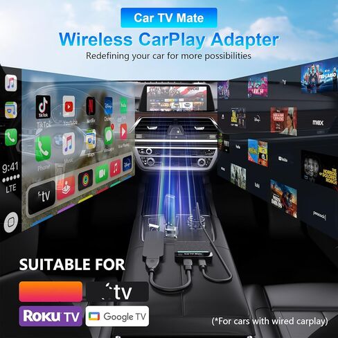 Car TV Mate - Update 2 in 1 Car TV Mate Pro مع carplay اللاسلكية لسيارة Carplay Wired ، محول عصا التلفزيون مع 5.8 جيجا هرتز لآلة اللعبة/صناديق أعلى ، محول Carplay اللاسلكي لـ iPhone in Kuwait