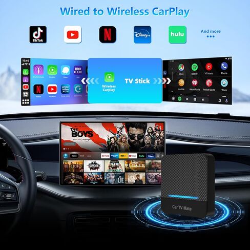 Car TV Mate - Update 2 in 1 Car TV Mate Pro مع carplay اللاسلكية لسيارة Carplay Wired ، محول عصا التلفزيون مع 5.8 جيجا هرتز لآلة اللعبة/صناديق أعلى ، محول Carplay اللاسلكي لـ iPhone in Kuwait