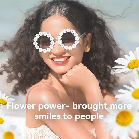 Dollger Daisy Sunglasses for Women Flower Round Fashion Rave Party Disco Fun Festival Retro Sunglasses,White Purple in Saudi Arabia