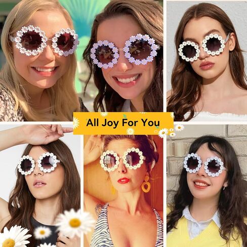 Dollger Daisy Sunglasses for Women Flower Round Fashion Rave Party Disco Fun Festival Retro Sunglasses,White Purple in Saudi Arabia
