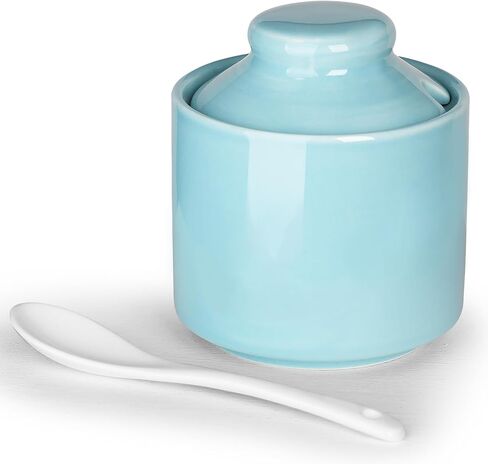 HAOTOP 8 oz Sugar Bowl with Lid and Spoon,Ceramic Sugar Dispenser Sugar Jar Sugar Container Coffee Bar Accessories, Kitchen Countertop Canisters (White) in Kuwait