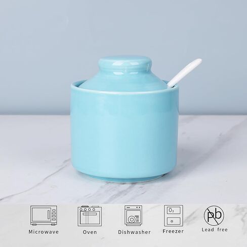 HAOTOP 8 oz Sugar Bowl with Lid and Spoon,Ceramic Sugar Dispenser Sugar Jar Sugar Container Coffee Bar Accessories, Kitchen Countertop Canisters (White) in Kuwait