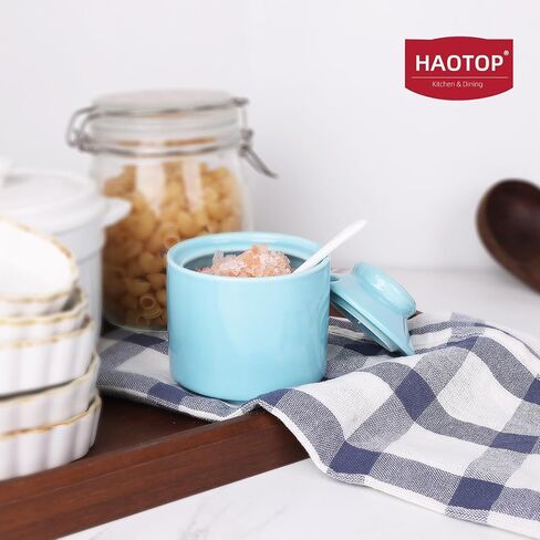 HAOTOP 8 oz Sugar Bowl with Lid and Spoon,Ceramic Sugar Dispenser Sugar Jar Sugar Container Coffee Bar Accessories, Kitchen Countertop Canisters (White) in Kuwait