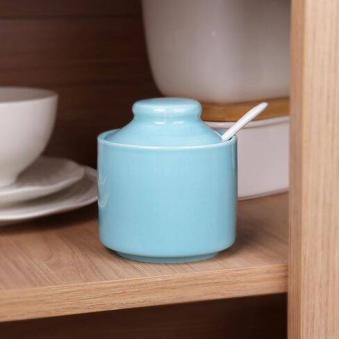 HAOTOP 8 oz Sugar Bowl with Lid and Spoon,Ceramic Sugar Dispenser Sugar Jar Sugar Container Coffee Bar Accessories, Kitchen Countertop Canisters (White) in Kuwait