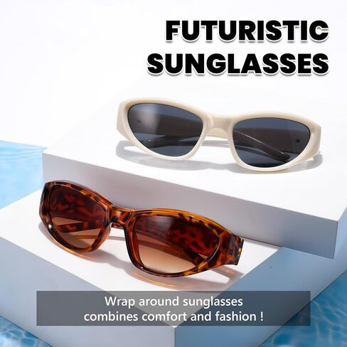 FEISEDY Y2K Wrap Around Fashion Sunglasses for Women Men Trendy Futuristic 2000s Accessories Oval Sunglasses B1088 in Saudi Arabia