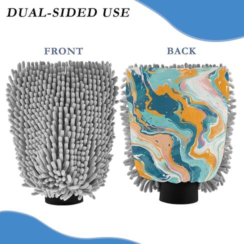 Absorbent Microfiber Car Wash Drying Mitts, 2 Pack, Scratch-Free & Lint-Free, Rich Foam, Highly Absorbent, Double Sided, Wash Mitt Perfect for Car Washing, L, Marble (8) in Saudi Arabia