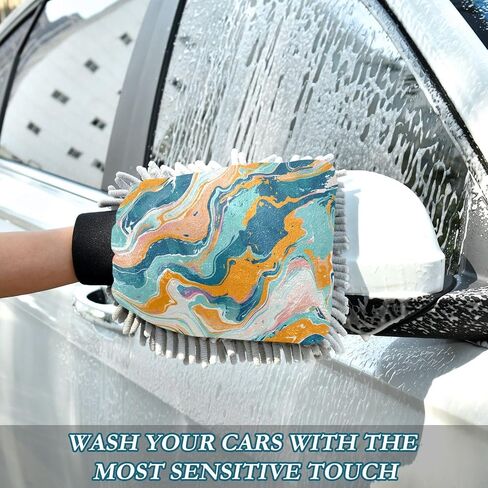 Absorbent Microfiber Car Wash Drying Mitts, 2 Pack, Scratch-Free & Lint-Free, Rich Foam, Highly Absorbent, Double Sided, Wash Mitt Perfect for Car Washing, L, Marble (8) in Saudi Arabia
