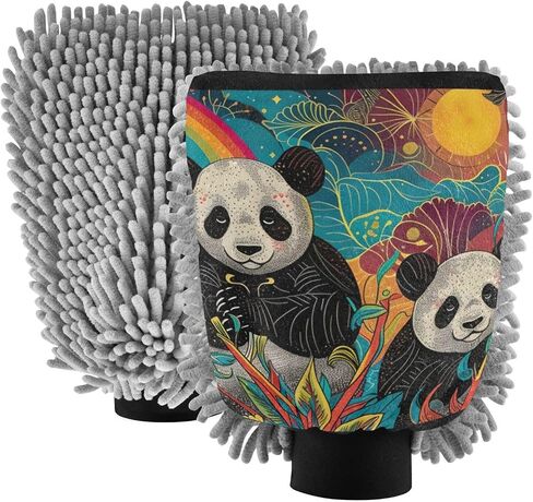 Absorbent Microfiber Car Wash Drying Mitts, 2 Pack, Scratch-Free & Lint-Free, Rich Foam, Highly Absorbent, Double Sided, Wash Mitt Perfect for Car Washing, M, Panda (49) in Saudi Arabia