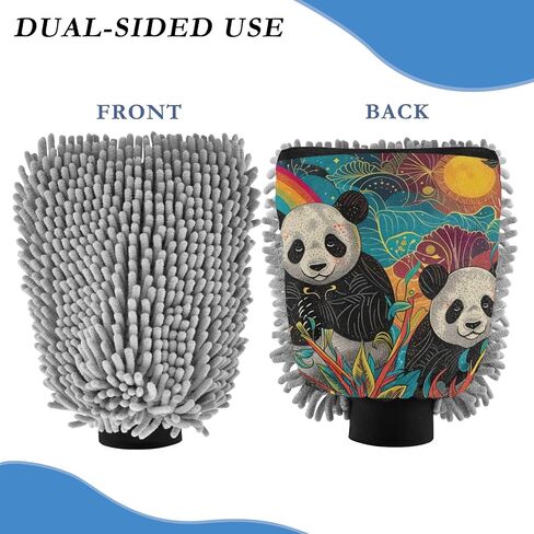 Absorbent Microfiber Car Wash Drying Mitts, 2 Pack, Scratch-Free & Lint-Free, Rich Foam, Highly Absorbent, Double Sided, Wash Mitt Perfect for Car Washing, M, Panda (49) in Saudi Arabia