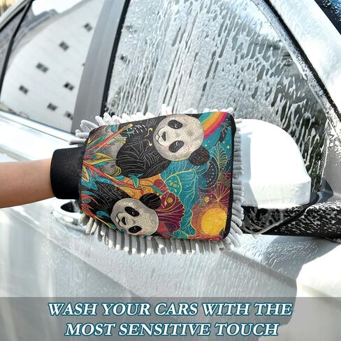 Absorbent Microfiber Car Wash Drying Mitts, 2 Pack, Scratch-Free & Lint-Free, Rich Foam, Highly Absorbent, Double Sided, Wash Mitt Perfect for Car Washing, M, Panda (49) in Saudi Arabia