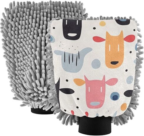 Absorbent Microfiber Car Wash Drying Mitts, 2 Pack, Scratch-Free & Lint-Free, Rich Foam, Highly Absorbent, Double Sided, Wash Mitt Perfect for Car Washing, L, Cute Illustration Cow in Saudi Arabia