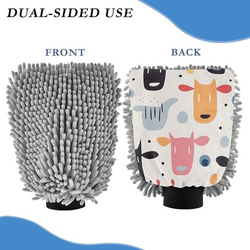 Absorbent Microfiber Car Wash Drying Mitts, 2 Pack, Scratch-Free & Lint-Free, Rich Foam, Highly Absorbent, Double Sided, Wash Mitt Perfect for Car Washing, L, Cute Illustration Cow in Saudi Arabia