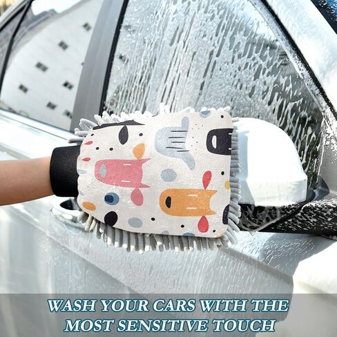 Absorbent Microfiber Car Wash Drying Mitts, 2 Pack, Scratch-Free & Lint-Free, Rich Foam, Highly Absorbent, Double Sided, Wash Mitt Perfect for Car Washing, L, Cute Illustration Cow in Saudi Arabia