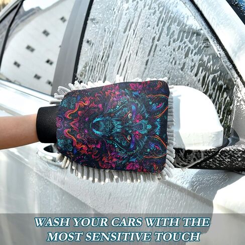 Absorbent Microfiber Car Wash Drying Mitts, 2 Pack, Scratch-Free & Lint-Free, Rich Foam, Highly Absorbent, Double Sided, Wash Mitt Perfect for Car Washing, L, Wolf (1) in Saudi Arabia
