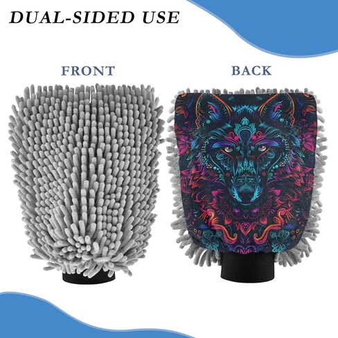 Absorbent Microfiber Car Wash Drying Mitts, 2 Pack, Scratch-Free & Lint-Free, Rich Foam, Highly Absorbent, Double Sided, Wash Mitt Perfect for Car Washing, L, Wolf (1) in Saudi Arabia