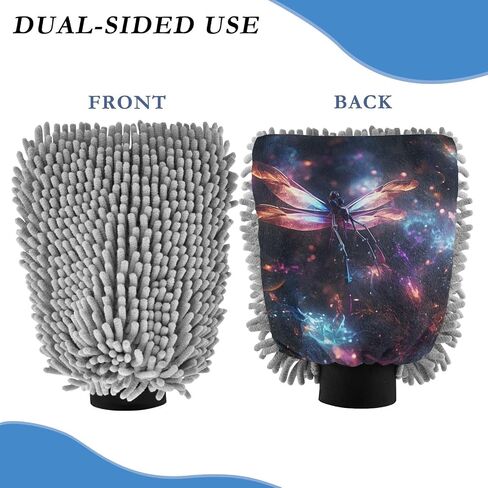 Absorbent Microfiber Car Wash Drying Mitts, 2 Pack, Scratch-Free & Lint-Free, Rich Foam, Highly Absorbent, Double Sided, Wash Mitt Perfect for Car Washing, L, Dragonfly (13) in Saudi Arabia