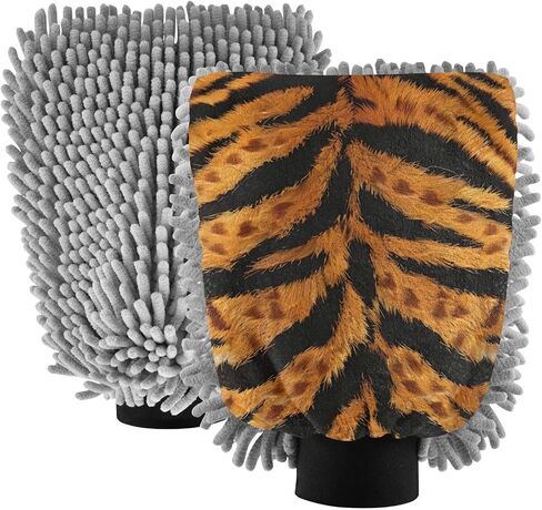 Absorbent Microfiber Car Wash Drying Mitts, 2 Pack, Scratch-Free & Lint-Free, Rich Foam, Highly Absorbent, Double Sided, Wash Mitt Perfect for Car Washing, L, Tiger (15) in Saudi Arabia