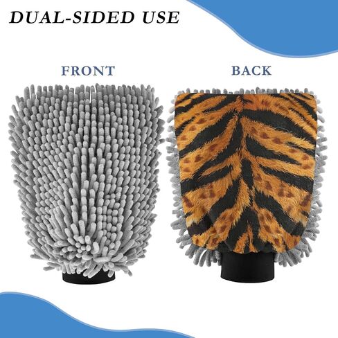 Absorbent Microfiber Car Wash Drying Mitts, 2 Pack, Scratch-Free & Lint-Free, Rich Foam, Highly Absorbent, Double Sided, Wash Mitt Perfect for Car Washing, L, Tiger (15) in Saudi Arabia