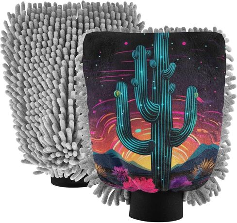 Absorbent Microfiber Car Wash Drying Mitts, 2 Pack, Scratch-Free & Lint-Free, Rich Foam, Highly Absorbent, Double Sided, Wash Mitt Perfect for Car Washing, L, Flower (24) in Saudi Arabia
