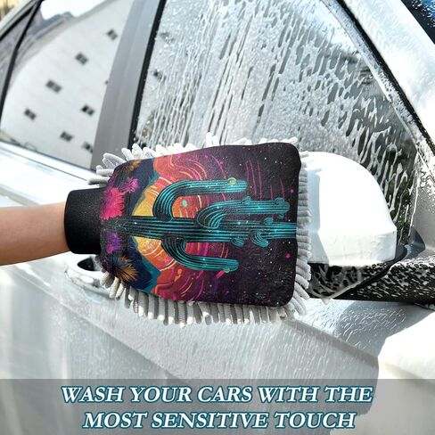 Absorbent Microfiber Car Wash Drying Mitts, 2 Pack, Scratch-Free & Lint-Free, Rich Foam, Highly Absorbent, Double Sided, Wash Mitt Perfect for Car Washing, L, Flower (24) in Saudi Arabia
