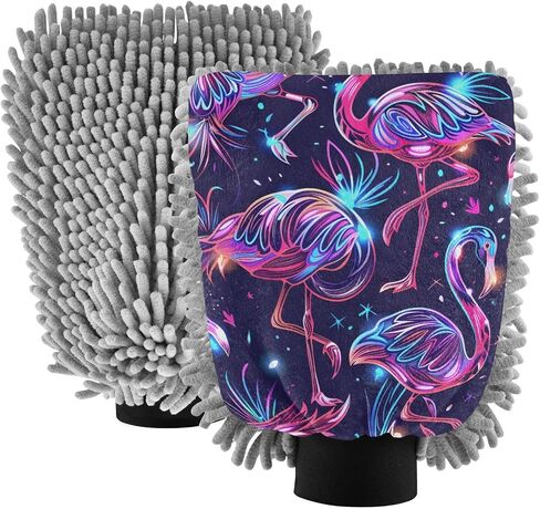 Absorbent Microfiber Car Wash Drying Mitts, 2 Pack, Scratch-Free & Lint-Free, Rich Foam, Highly Absorbent, Double Sided, Wash Mitt Perfect for Car Washing, M, Flamingo (9) in Saudi Arabia